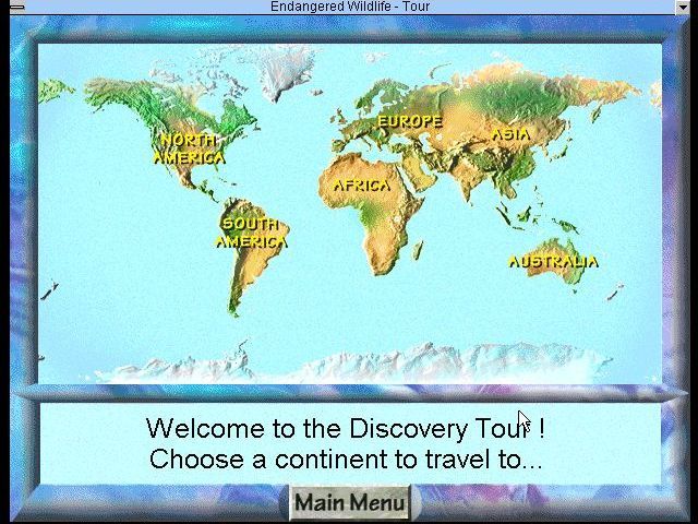 David Bellamy's Endangered Wildlife (Windows 3.x) screenshot: The Discovery Tour: The main screen