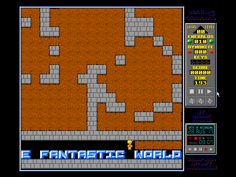 Rocks 'n' Diamonds (DOS) screenshot: Emerald Mine mode