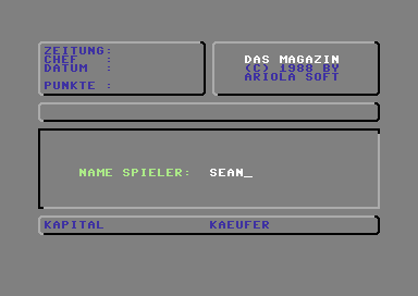 Das Magazin (Commodore 64) screenshot: Enter name.