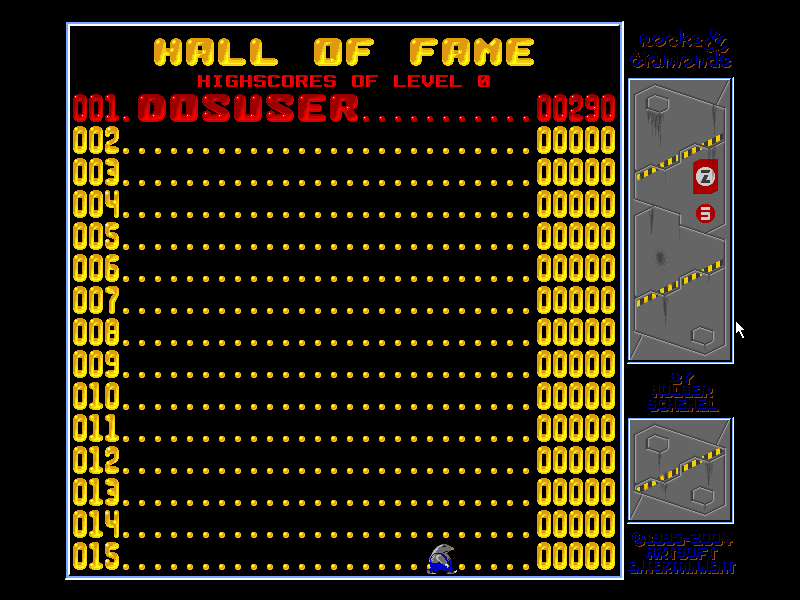 Rocks 'n' Diamonds (DOS) screenshot: The hall of fame