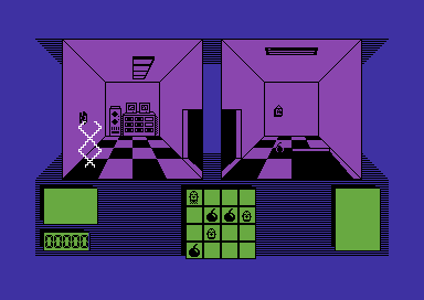 Deactivators (Commodore 64) screenshot: Puzzles and rooms galore.
