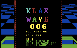 Klax (Commodore 64) screenshot: Instructions for the next level