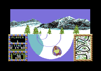 Winter Supersports 92 (Commodore 64) screenshot: Keep to the left.
