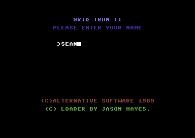 Grid Iron 2 (Commodore 64) screenshot: Enter your name.