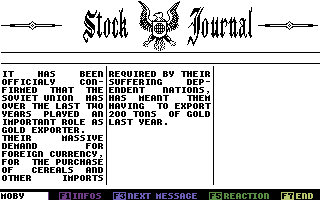 Wall$treet (Commodore 64) screenshot: Reading the "Stock Journal"