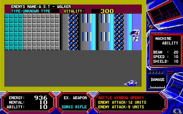 Wibarm (FM-7) screenshot: Fighting a robot