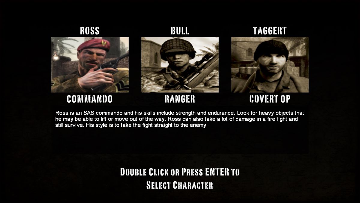 Hour of Victory (Windows) screenshot: Character selection,they have different abilities.