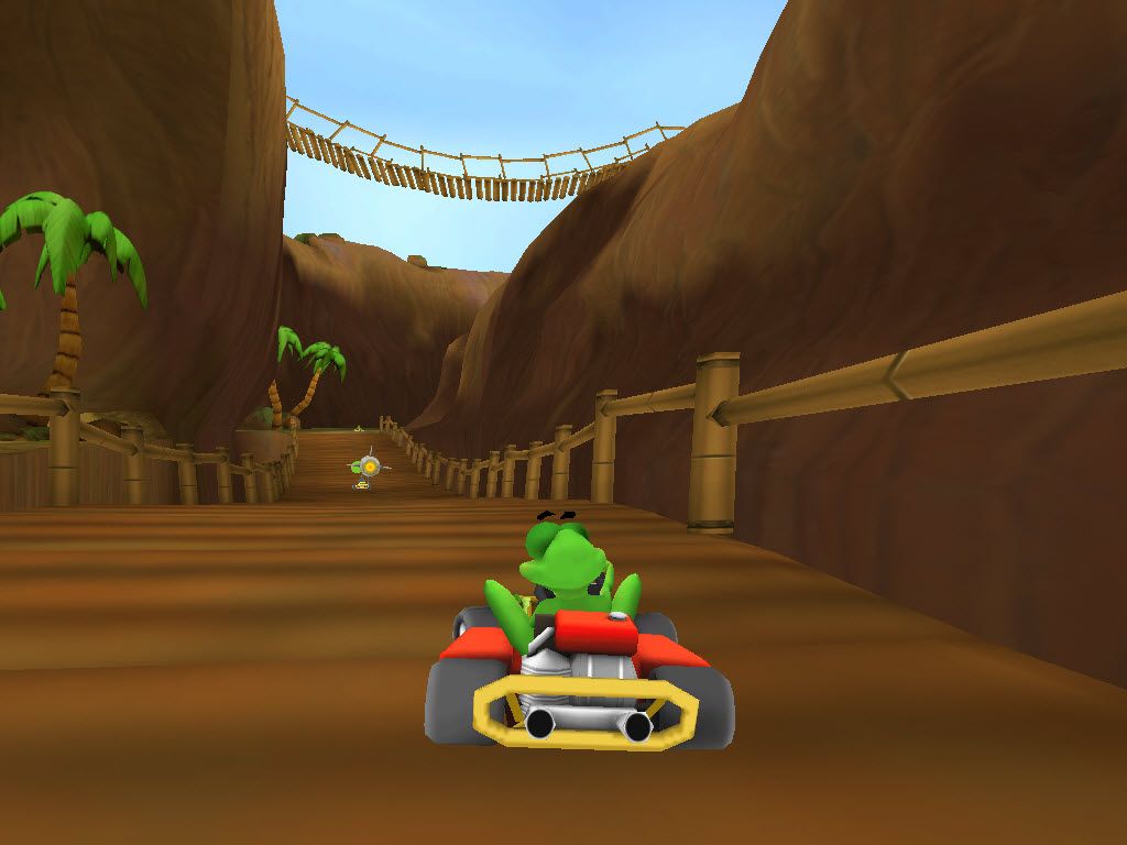 Crazy Chicken: Kart 2 (Windows) screenshot: crossing the canyon on the "The Island" track