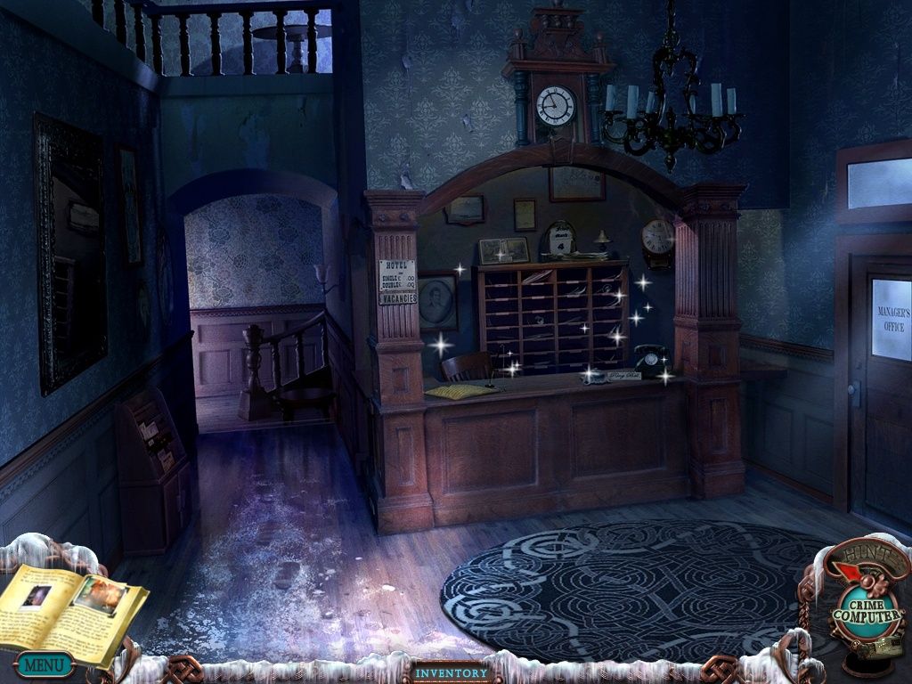 Mystery Case Files: Dire Grove (Collector's Edition) (iPad) screenshot: Hotel Foyer/Front desk