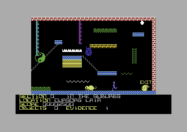 Automan (Commodore 64) screenshot: Searching for evidence.