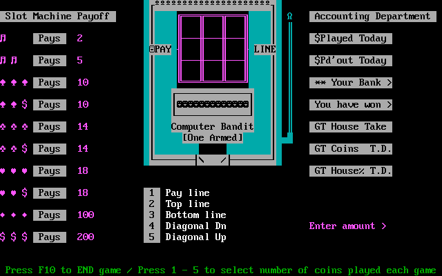 High Roller Casino (DOS) screenshot: Slot Machine Game / Slot Machine