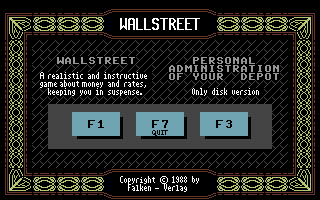 Wall$treet (Commodore 64) screenshot: Menu