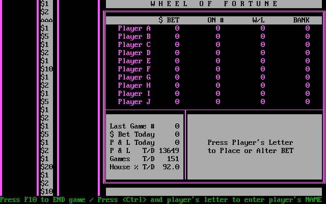 High Roller Casino (DOS) screenshot: Wheel of Fortune