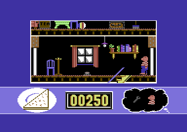 Huxley Pig (Commodore 64) screenshot: Collect the spanner next.