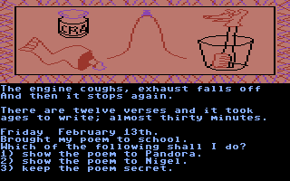 The Secret Diary of Adrian Mole Aged 13¾ (Commodore 64) screenshot: Make a selection from the available choices