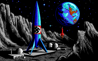 Rocket Ranger (DOS) screenshot: Arriving at the Nazi moon base.