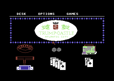 Trump Castle: The Ultimate Casino Gambling Simulation (Commodore 64) screenshot: Main Menu.
