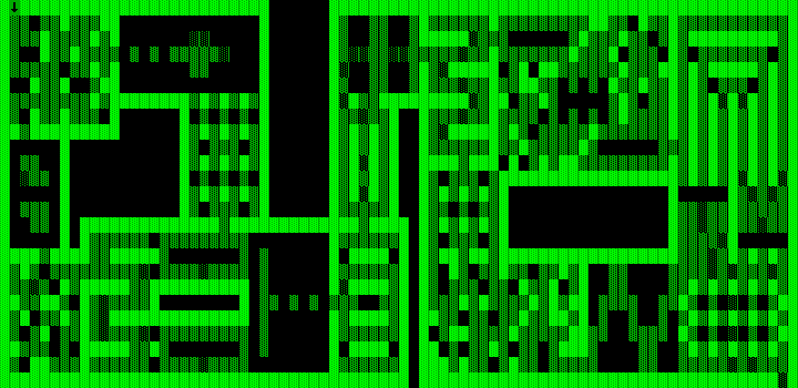 One Hundred and One Monochrome Mazes (DOS) screenshot: Harder mazes have many more obstacles and fewer safe areas.