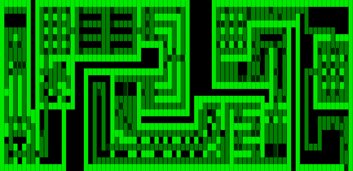 One Hundred and One Monochrome Mazes (DOS) screenshot: One of the medium difficulty mazes
