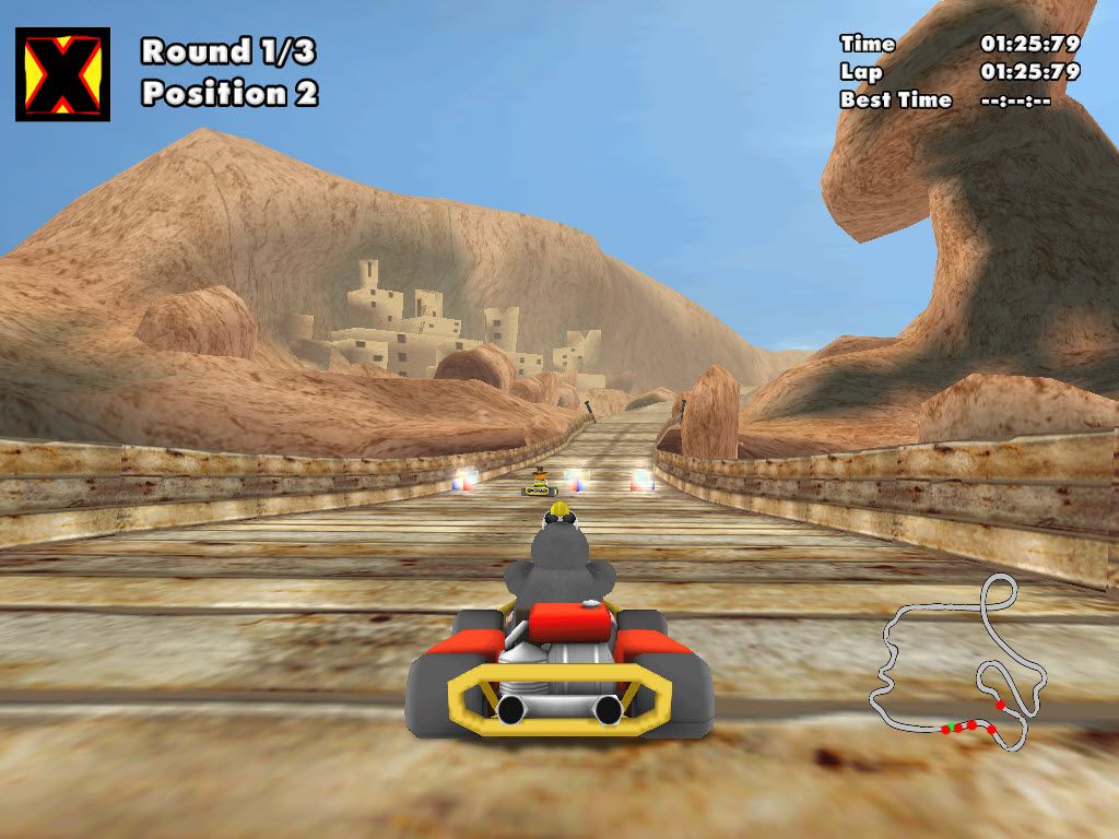 Crazy Chicken: Kart 2 (Windows) screenshot: Second position on the mines track