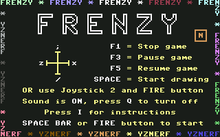 Frenzy (Commodore 64) screenshot: Title Screen with Main Controls