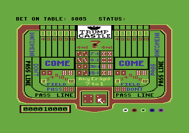 Trump Castle: The Ultimate Casino Gambling Simulation (Commodore 64) screenshot: Craps.