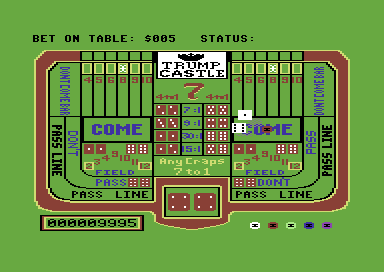 Trump Castle: The Ultimate Casino Gambling Simulation (Commodore 64) screenshot: Roll the dice.