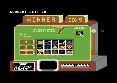 Trump Castle: The Ultimate Casino Gambling Simulation (Commodore 64) screenshot: The slot machine.
