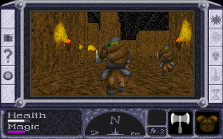 Thor's Hammer (DOS) screenshot: Usually the dungeons are cleared of enemies after the quest is completed, but this time you need to fight through all the way back up to the surface.