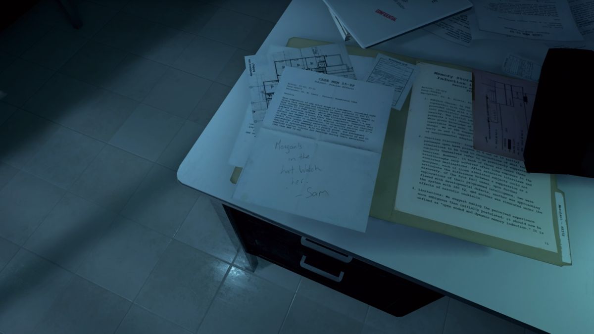 Asemblance (PlayStation 4) screenshot: Somebody scribbled something on the case file