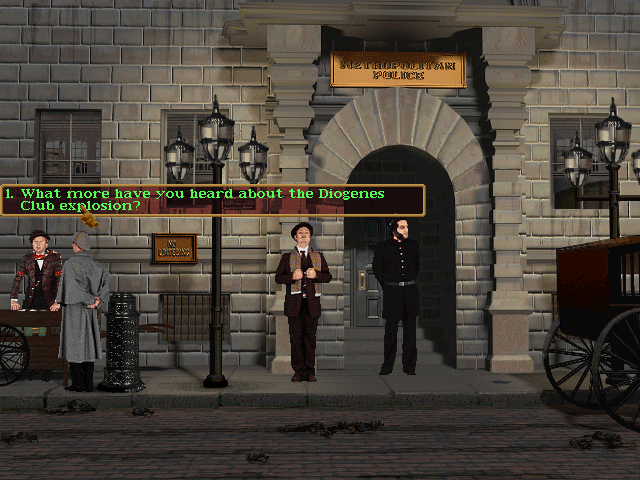 The Lost Files of Sherlock Holmes: Case of the Rose Tattoo (DOS) screenshot: Talking to Augie