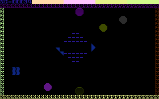 Starburst: A Walk on the Wild Side (Commodore 16, Plus/4) screenshot: Shooting and dodging.