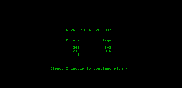 One Hundred and One Monochrome Mazes (DOS) screenshot: Hall of fame