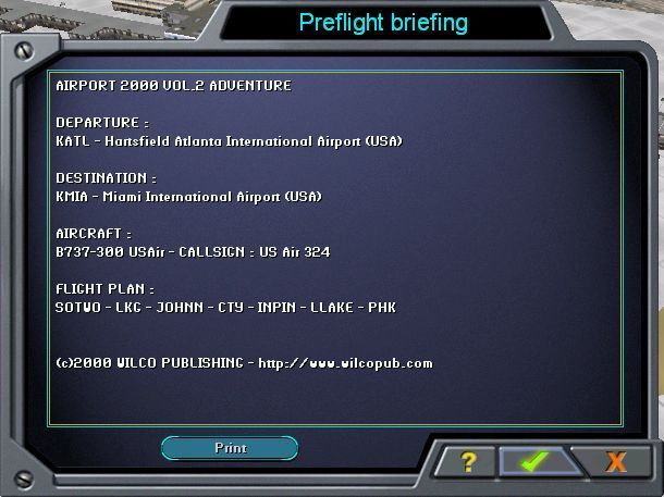 Airport 2000: Volume 2 (Windows) screenshot: Each adventure has a preflight briefing