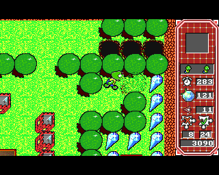 EGO: Repton 4 (Acorn 32-bit) screenshot: Some trees and towers are breakable and hides passages