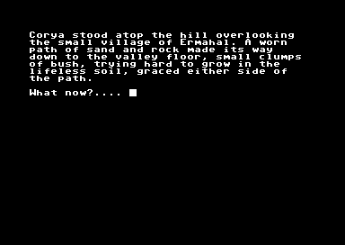 Corya the Warrior-Sage (Commodore 64) screenshot: The start of the adventure.