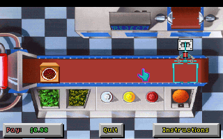 Crazy Nick's Software Picks: Roger Wilco's Spaced Out Game Pack (DOS) screenshot: Burger is starting to roll to its package