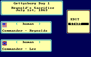 Decisive Battles of the American Civil War, Vol. 2 (DOS) screenshot: 'Gettysburg Day 1' description (EGA)