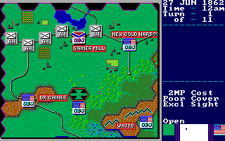 Decisive Battles of the American Civil War, Vol. 2 (DOS) screenshot: Examining objectives of Southern army in 'Gaines Mill' scenario (EGA)