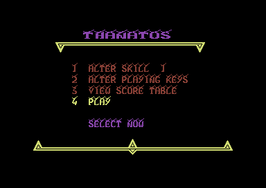 Thanatos (Commodore 64) screenshot: Option screen.