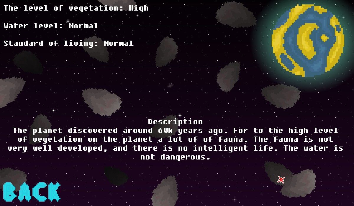 Alien Run (Windows) screenshot: Information about one of the planets