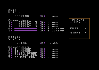 Europe Ablaze (Commodore 64) screenshot: Player options.