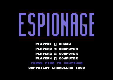Espionage (Commodore 64) screenshot: Title screen.