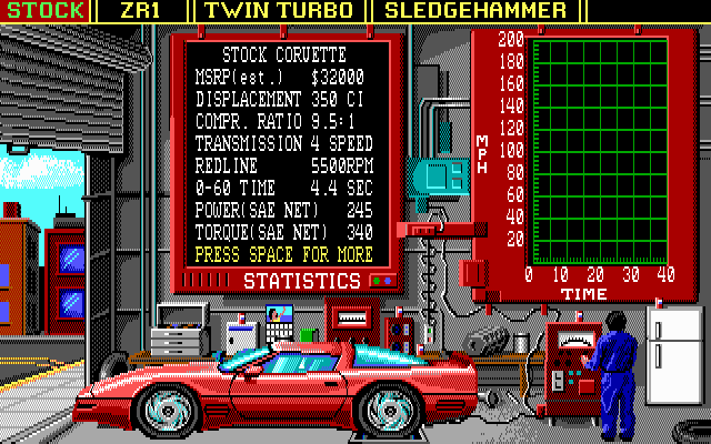 Vette! (DOS) screenshot: Car selection