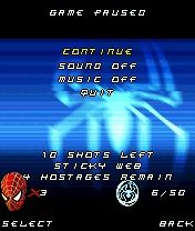 Spider-Man 2 (N-Gage) screenshot: Pause menu with some game info
