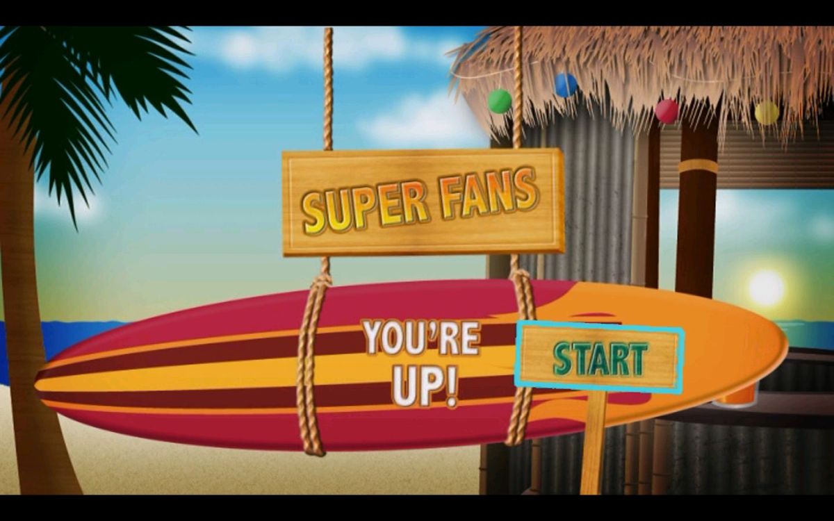 Disney Hannah Montana: DVD Game (DVD Player) screenshot: One of the games is about to start. The two teams ate 'Super Fans' and 'Pop Stars'. The names are fixed and cannot be changed