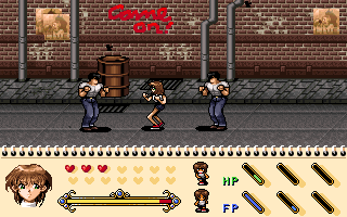 Darkside Story (DOS) screenshot: Fighting punks in a shady area