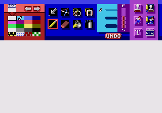 Art Alive (Genesis) screenshot: Starting off with a blank, white canvas with the tools being displayed above it.
