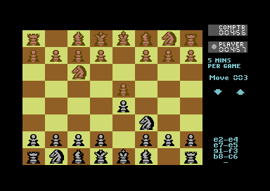 The Final Chesscard (Commodore 64) screenshot: The game is heating up.