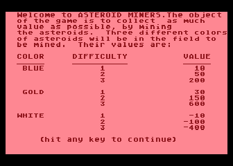 Asteroid Miners (Atari 8-bit) screenshot: Points Totals